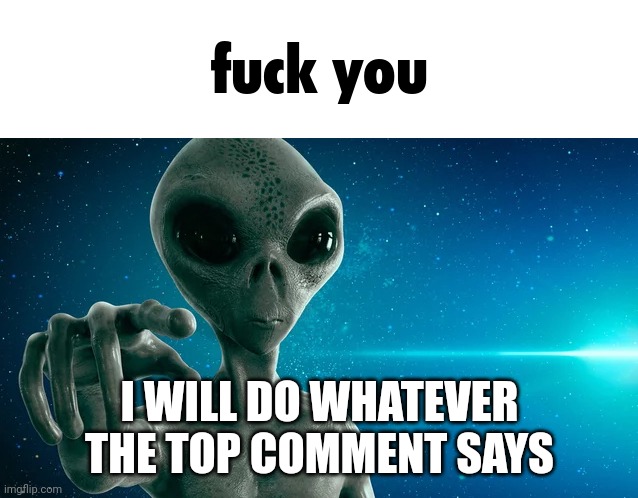 Fuck you | I WILL DO WHATEVER THE TOP COMMENT SAYS | image tagged in fuck you | made w/ Imgflip meme maker