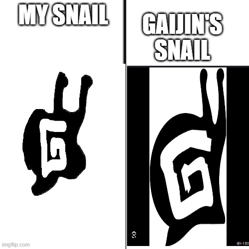 Not bad i made one snail myself | GAIJIN'S SNAIL; MY SNAIL | image tagged in t chart | made w/ Imgflip meme maker