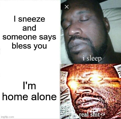 run | I sneeze and someone says bless you; I'm home alone | image tagged in memes,sleeping shaq | made w/ Imgflip meme maker