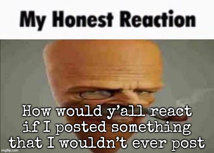 Might do it later… | How would y’all react if I posted something that I wouldn’t ever post | image tagged in my honest reaction,msmg | made w/ Imgflip meme maker