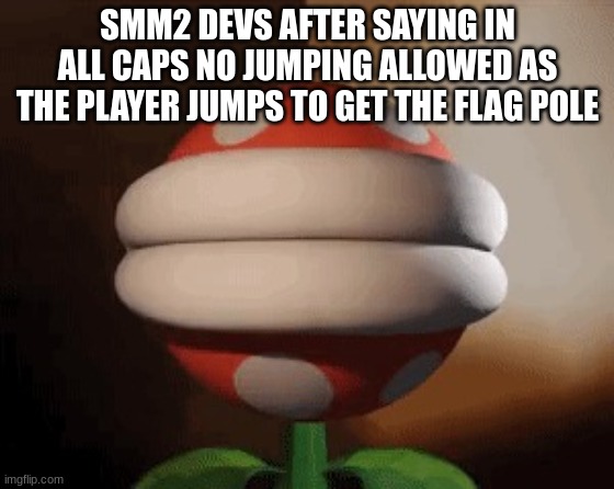 why. | SMM2 DEVS AFTER SAYING IN ALL CAPS NO JUMPING ALLOWED AS THE PLAYER JUMPS TO GET THE FLAG POLE | image tagged in smm2 | made w/ Imgflip meme maker