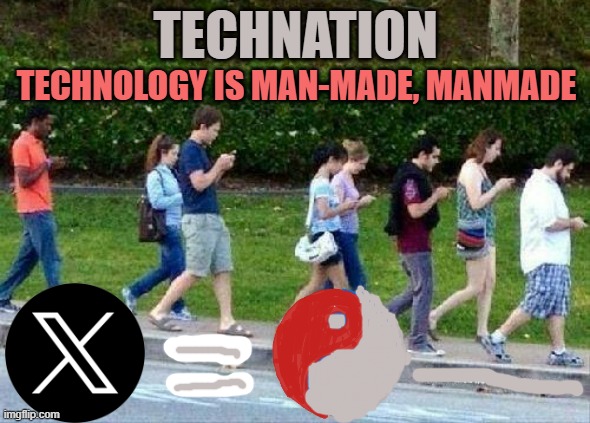 Cell Phone Zombies | TECHNATION; TECHNOLOGY IS MAN-MADE, MANMADE | image tagged in cell phone zombies | made w/ Imgflip meme maker