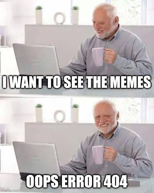 random | I WANT TO SEE THE MEMES; OOPS ERROR 404 | image tagged in memes,hide the pain harold | made w/ Imgflip meme maker