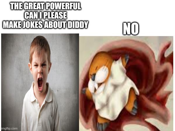 Middle School kids be like | NO; THE GREAT POWERFUL CAN I PLEASE MAKE JOKES ABOUT DIDDY | image tagged in funny | made w/ Imgflip meme maker