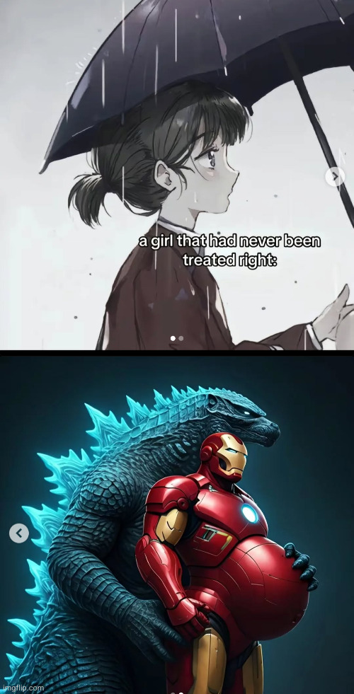 iron man x Godzilla | image tagged in anime,sad,funny,iron man,godzilla,excuse me what the heck | made w/ Imgflip meme maker