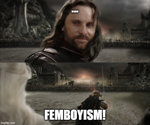 Aragorn Black Gate for Frodo | ... FEMBOYISM! | image tagged in aragorn black gate for frodo | made w/ Imgflip meme maker