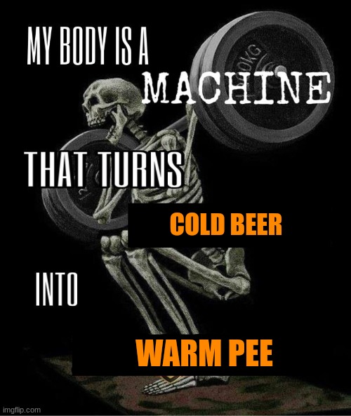 My brain just told me to make this for no reason :) | COLD BEER; WARM PEE | image tagged in funny,my body is a machine,memes | made w/ Imgflip meme maker