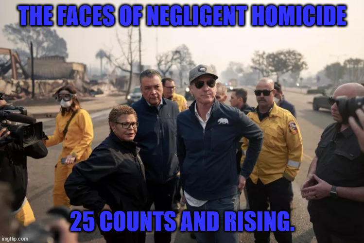 Negligence | THE FACES OF NEGLIGENT HOMICIDE; 25 COUNTS AND RISING. | image tagged in gavin newsom,karen bass | made w/ Imgflip meme maker