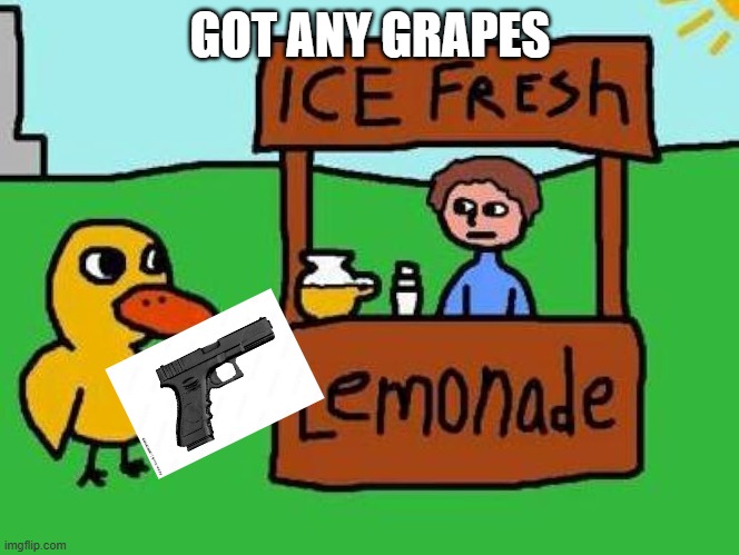 the duck song but with gun | GOT ANY GRAPES | image tagged in the duck song but with gun | made w/ Imgflip meme maker