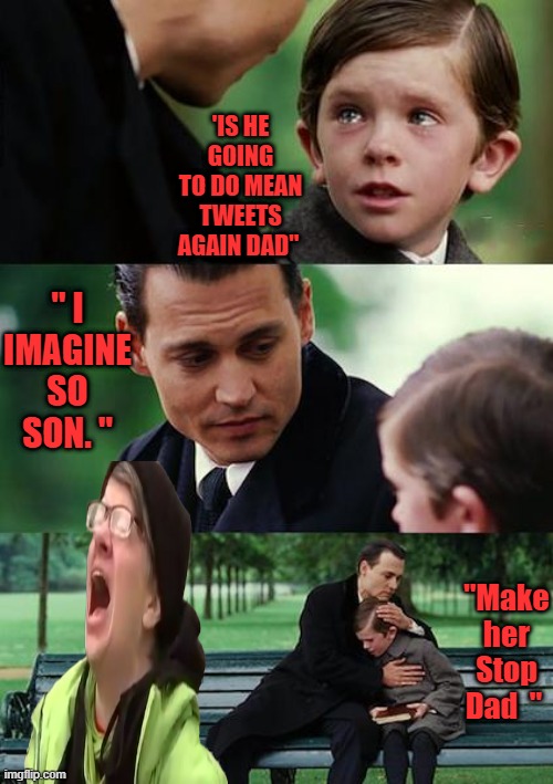 LA burn to the ground And Libs still worried about mean tweets. | 'IS HE GOING TO DO MEAN TWEETS AGAIN DAD"; " I IMAGINE SO SON. "; "Make her Stop Dad  " | image tagged in memes,finding neverland | made w/ Imgflip meme maker