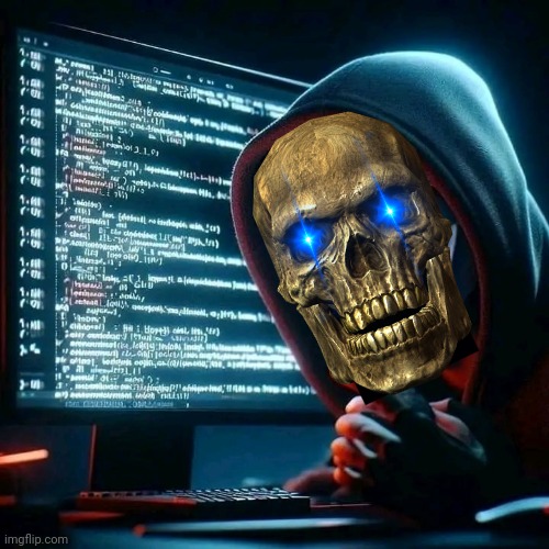 Skeletor Computer Hacker | image tagged in skeletor,hackers | made w/ Imgflip meme maker