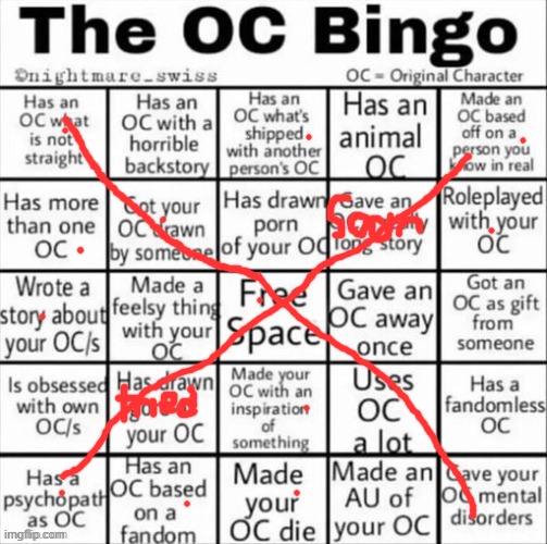 The OC bingo | image tagged in the oc bingo | made w/ Imgflip meme maker