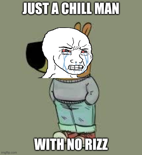 bro is not chill guy. | JUST A CHILL MAN; WITH NO RIZZ | image tagged in low key just a chill guy,bro not cool | made w/ Imgflip meme maker