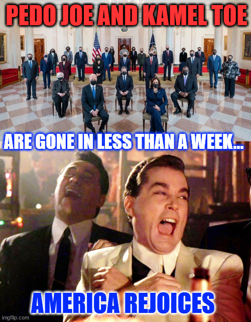 America rejoices | PEDO JOE AND KAMEL TOE; ARE GONE IN LESS THAN A WEEK... AMERICA REJOICES | image tagged in memes,good fellas hilarious,none too soon | made w/ Imgflip meme maker