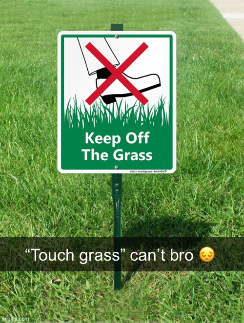 “Touch grass” can’t bro 😔 | made w/ Imgflip meme maker