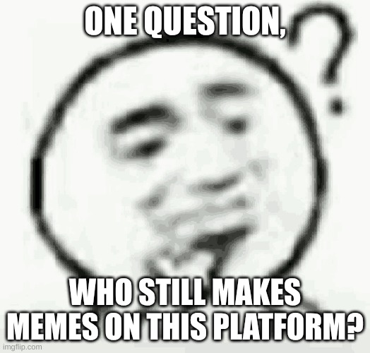 one question about life | ONE QUESTION, WHO STILL MAKES MEMES ON THIS PLATFORM? | image tagged in meme | made w/ Imgflip meme maker