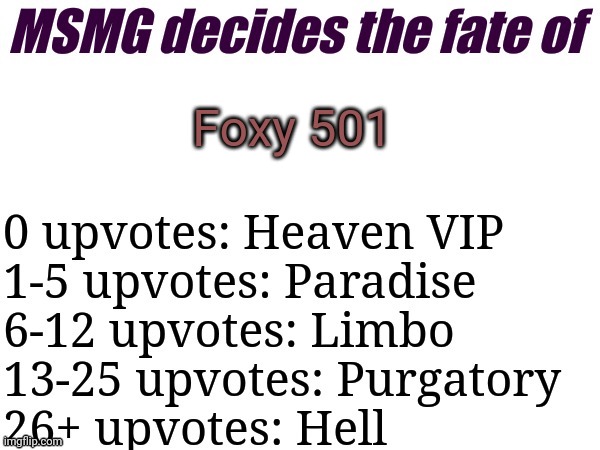 MSMG decides | Foxy 501 | image tagged in msmg decides | made w/ Imgflip meme maker