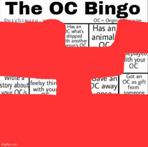 The OC bingo | image tagged in the oc bingo | made w/ Imgflip meme maker