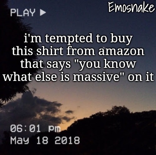 Emosnake's dreamy temp | i'm tempted to buy this shirt from amazon that says "you know what else is massive" on it | image tagged in emosnake's dreamy temp | made w/ Imgflip meme maker