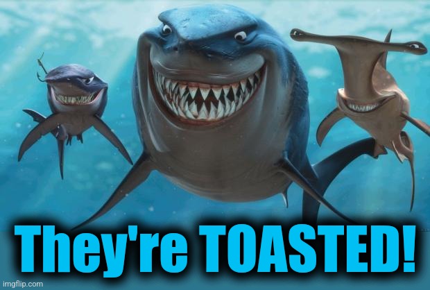 Finding Nemo Sharks | They're TOASTED! | image tagged in finding nemo sharks | made w/ Imgflip meme maker