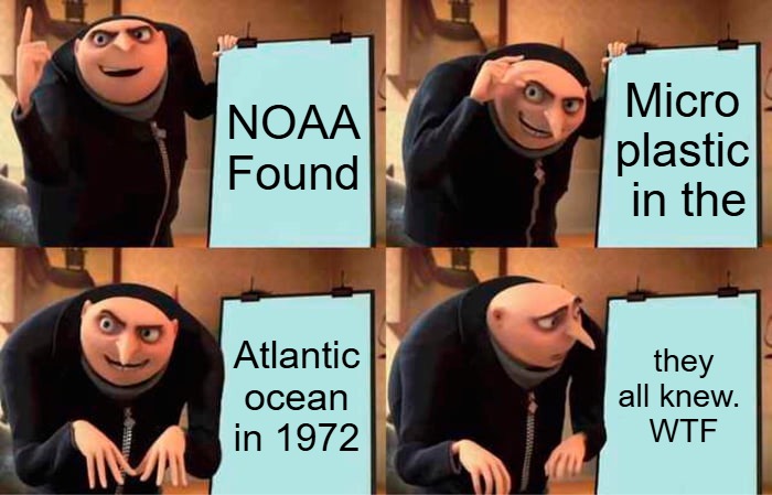 Gru's Plan | NOAA Found; Micro plastic
 in the; Atlantic ocean in 1972; they all knew. 
WTF | image tagged in memes,gru's plan | made w/ Imgflip meme maker