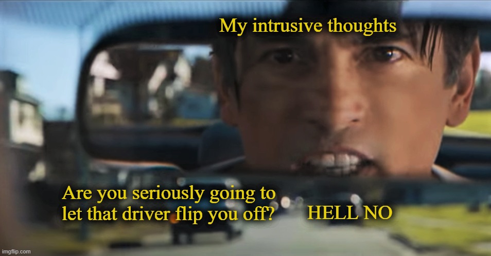 Billy Loomis | My intrusive thoughts; Are you seriously going to let that driver flip you off? HELL NO | image tagged in billy loomis in mirror | made w/ Imgflip meme maker