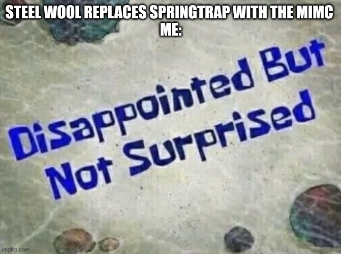 disappointed but not surprised | STEEL WOOL REPLACES SPRINGTRAP WITH THE MIMC 
ME: | image tagged in disappointed but not surprised | made w/ Imgflip meme maker