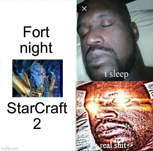 StarCraft 2! | Fort night; StarCraft 2 | image tagged in memes,sleeping shaq | made w/ Imgflip meme maker