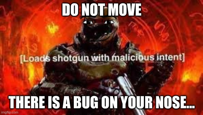 I got ya | DO NOT MOVE; THERE IS A BUG ON YOUR NOSE... | image tagged in doomguy shotgun,dont mind if i do,keep calm | made w/ Imgflip meme maker