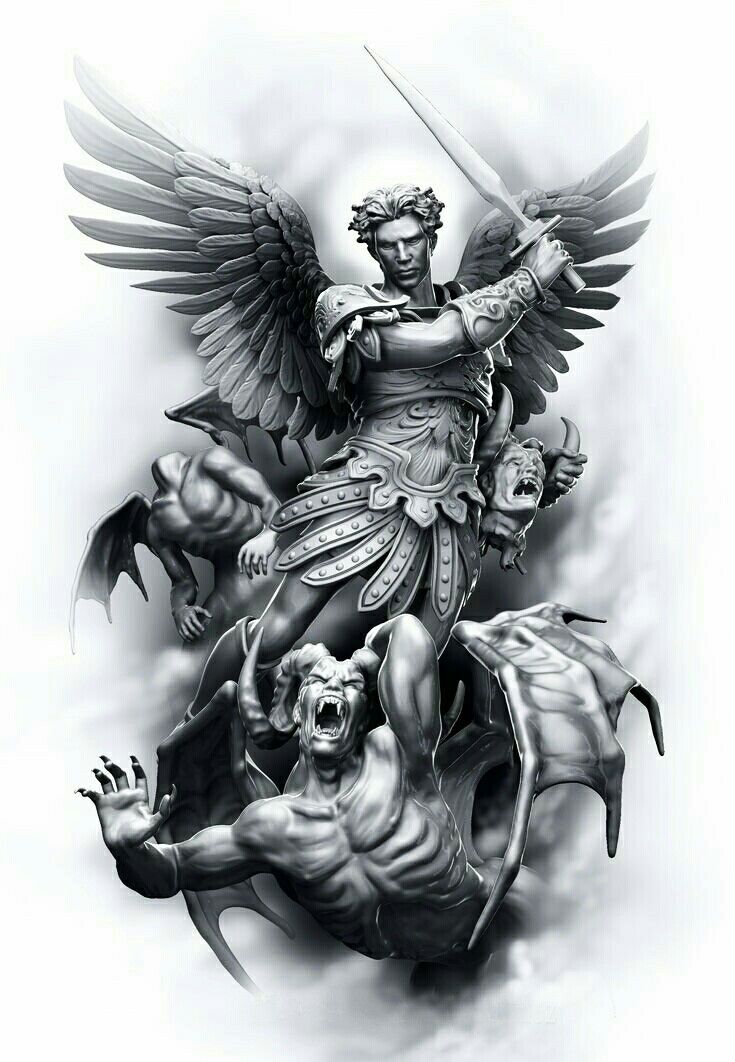 Archangel Michael attacking evil satan devil Blank Meme Template