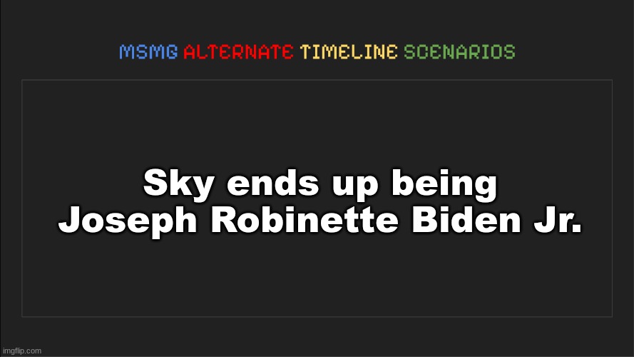 MSMG: Alternate Timeline Scenarios | Sky ends up being Joseph Robinette Biden Jr. | image tagged in msmg alternate timeline scenarios | made w/ Imgflip meme maker