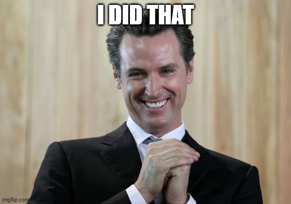 Scheming Gavin Newsom  | I DID THAT | image tagged in scheming gavin newsom | made w/ Imgflip meme maker