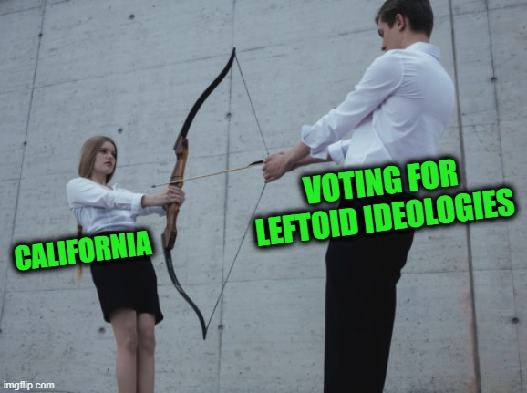 Only You can Prevent Leftoid Ideologies | VOTING FOR LEFTOID IDEOLOGIES; CALIFORNIA | image tagged in bow and arrow,california,leftoid ideologies | made w/ Imgflip meme maker