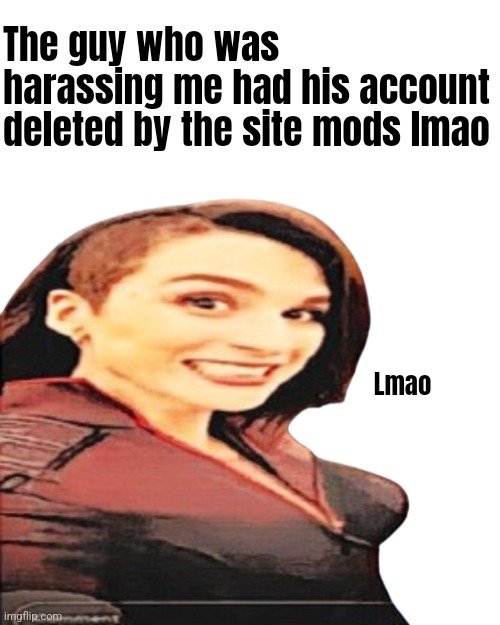 Tee hee hehehehe | The guy who was harassing me had his account deleted by the site mods lmao; Lmao | image tagged in stormfront | made w/ Imgflip meme maker