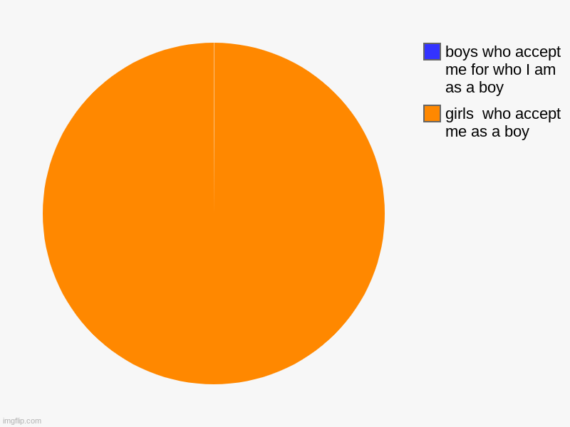 girls  who accept me as a boy, boys who accept me for who I am as a boy | image tagged in charts,pie charts | made w/ Imgflip chart maker