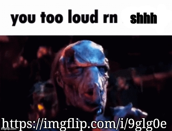 You too loud rn | shhh; https://imgflip.com/i/9glg0e | image tagged in you too loud rn | made w/ Imgflip meme maker