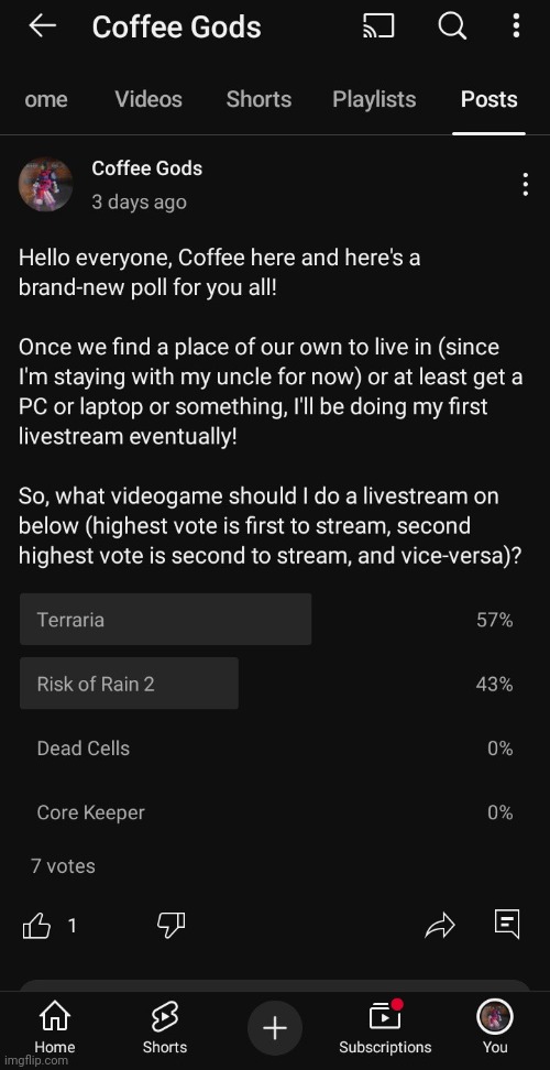 Aight | image tagged in youtube,youtube channel,polls,screenshot,coffee gods | made w/ Imgflip meme maker