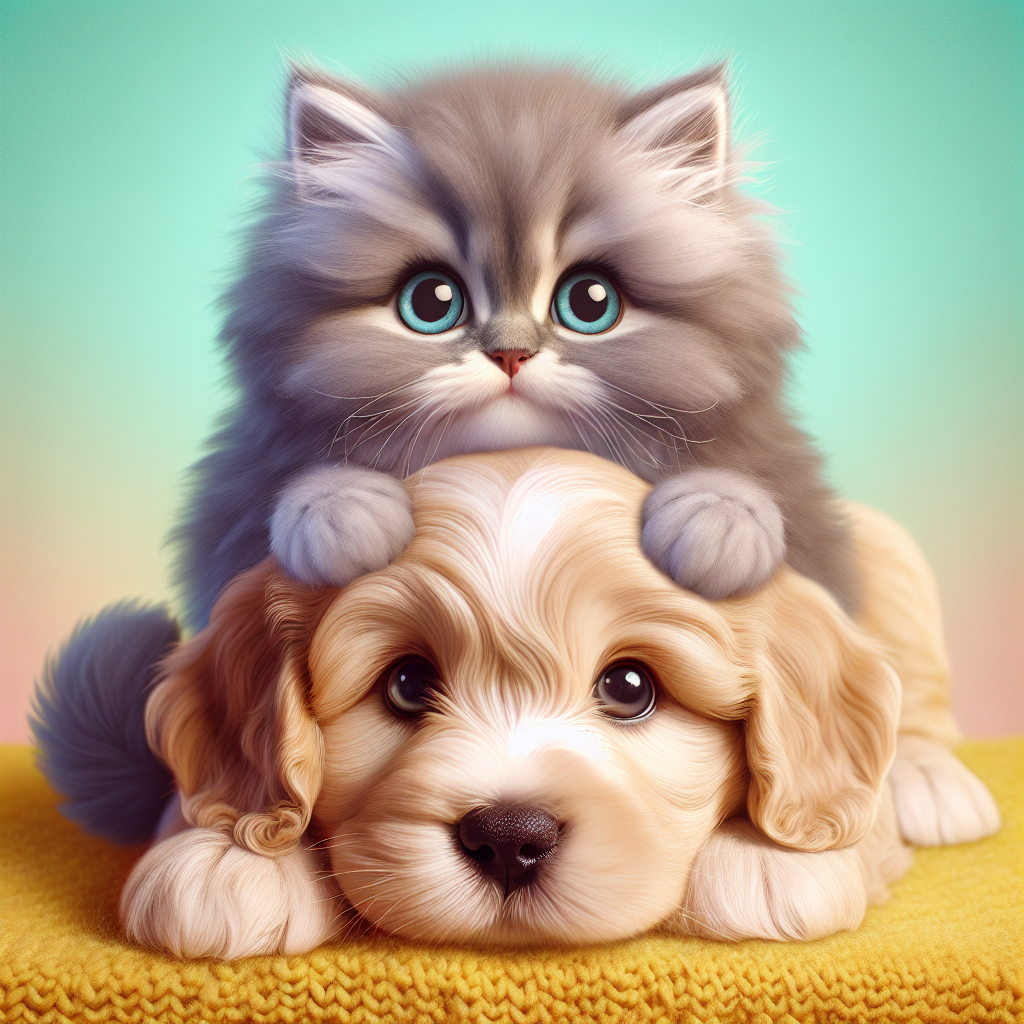 cute kitten sitting on a puppy Blank Meme Template