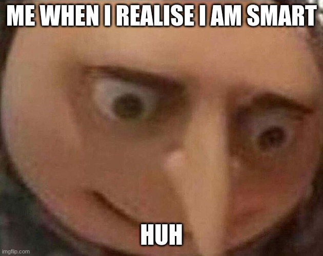 Gru oh shit | ME WHEN I REALISE I AM SMART; HUH | image tagged in gru oh shit | made w/ Imgflip meme maker