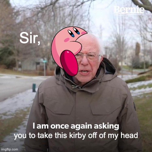 Bernie I Am Once Again Asking For Your Support | Sir, you to take this kirby off of my head | image tagged in memes,bernie i am once again asking for your support | made w/ Imgflip meme maker