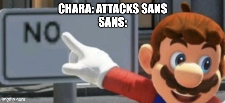 mario no sign | CHARA: ATTACKS SANS
SANS: | image tagged in mario no sign | made w/ Imgflip meme maker