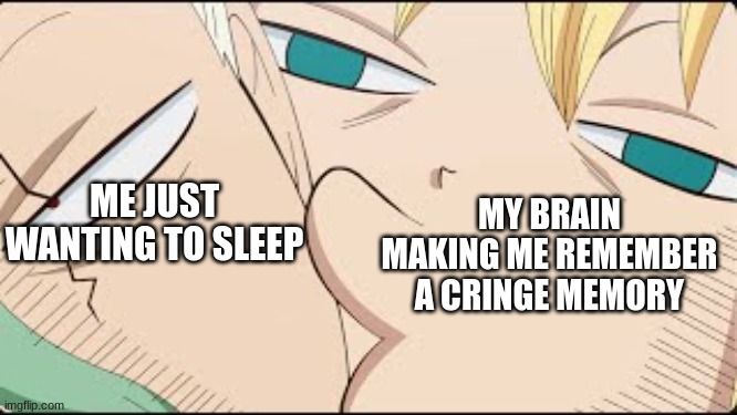 every time.. | MY BRAIN MAKING ME REMEMBER A CRINGE MEMORY; ME JUST WANTING TO SLEEP | image tagged in dr stone,memes,relatable,funni | made w/ Imgflip meme maker