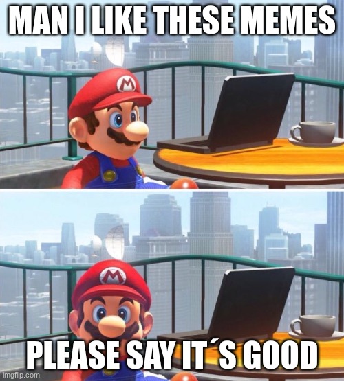 My Memes SMO | MAN I LIKE THESE MEMES; PLEASE SAY IT´S GOOD | image tagged in mario looks at computer | made w/ Imgflip meme maker