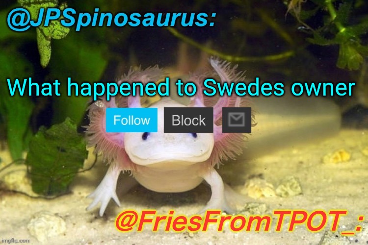 JPSpinosaurus and Fries shared temp | What happened to Swedes owner | image tagged in jpspinosaurus and fries shared temp | made w/ Imgflip meme maker