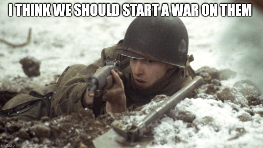 us soldier | I THINK WE SHOULD START A WAR ON THEM | image tagged in us soldier | made w/ Imgflip meme maker