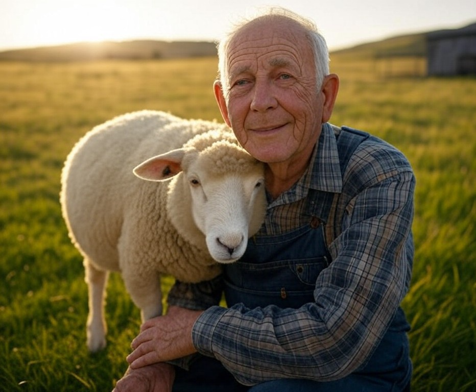 Toby Tedious old man hugging sheep Blank Meme Template