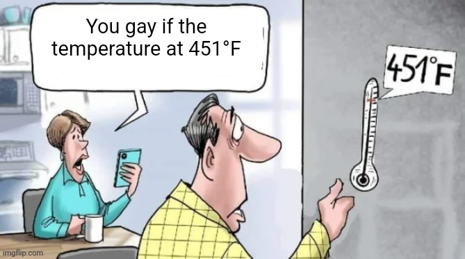 Fahrenheit 451 | You gay if the temperature at 451°F | image tagged in fahrenheit 451 | made w/ Imgflip meme maker