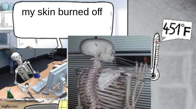 Fahrenheit 451 | my skin burned off | image tagged in fahrenheit 451 | made w/ Imgflip meme maker