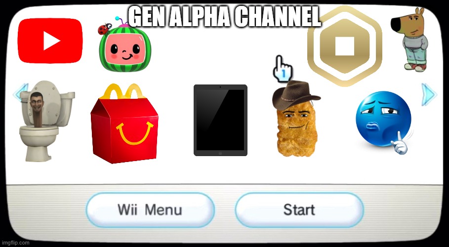 Wii Channel Menu | GEN ALPHA CHANNEL | image tagged in wii channel menu | made w/ Imgflip meme maker