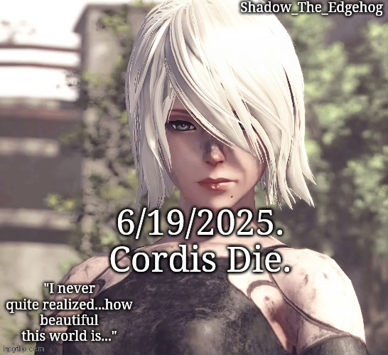 . | 6/19/2025.
Cordis Die. | image tagged in shadow's a2 template | made w/ Imgflip meme maker